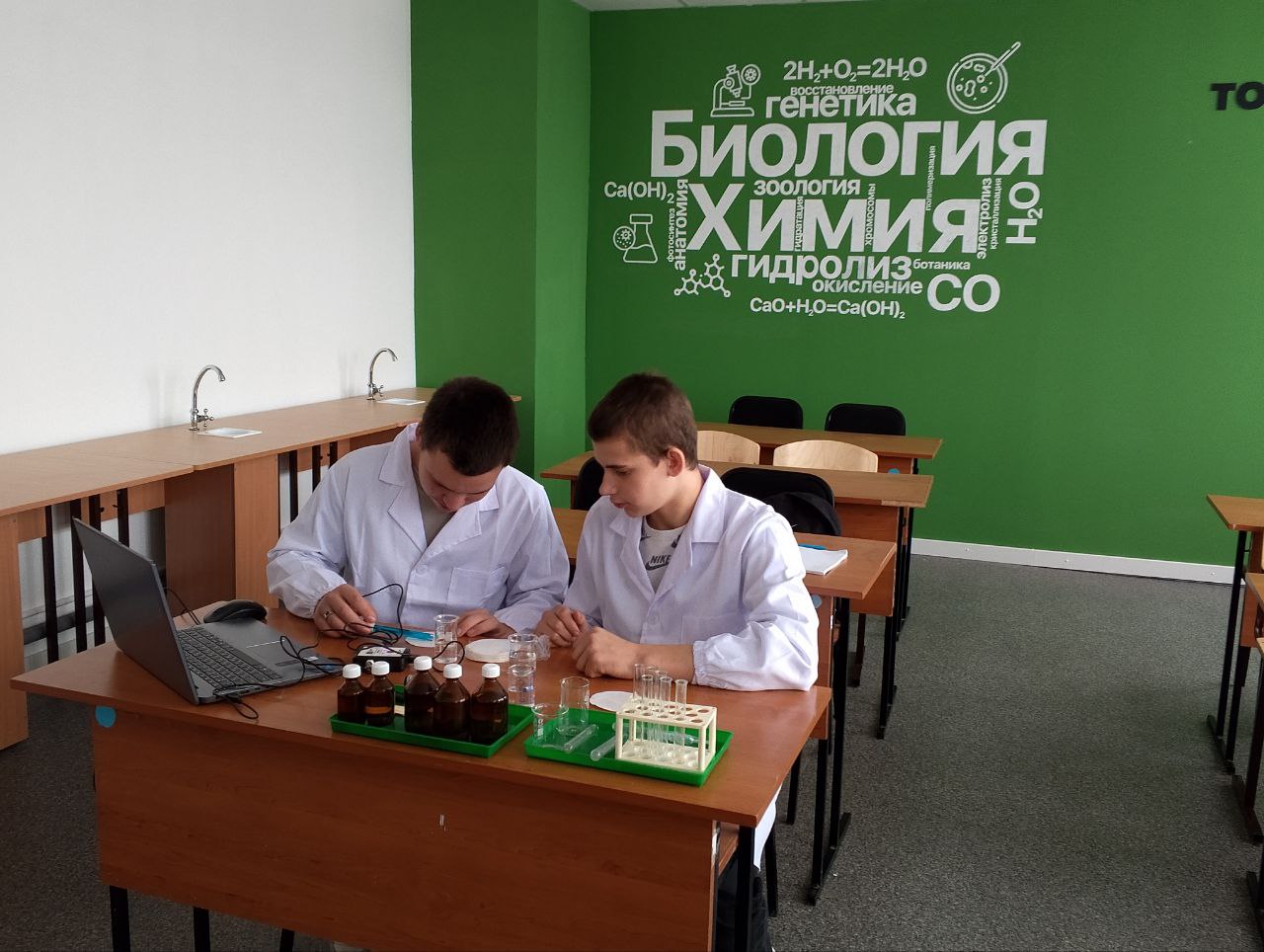 В начале занятия учащиеся повторили технику безопасности: соблюдение правил работы с растворами кислот, щелочей и нагревательными приборами. Дети провели химические реакции, характеризующие свойства и получение аммиака.